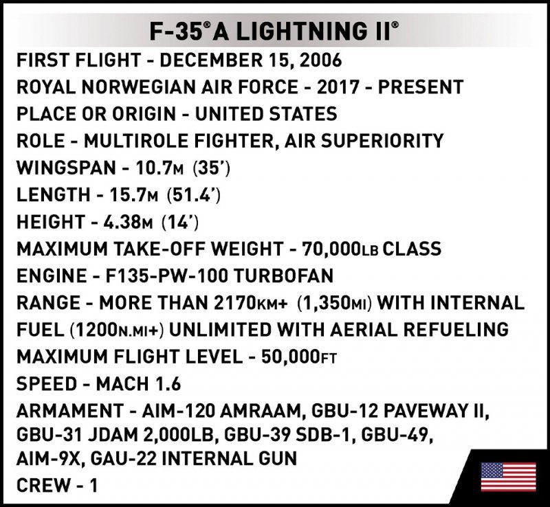 COBI ARMED FORCES F-35A LIGHTNING II POLAND 580KL. 7+