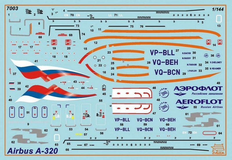 ZVEZDA AIRBUS A320 7003 SKALA 1:144
