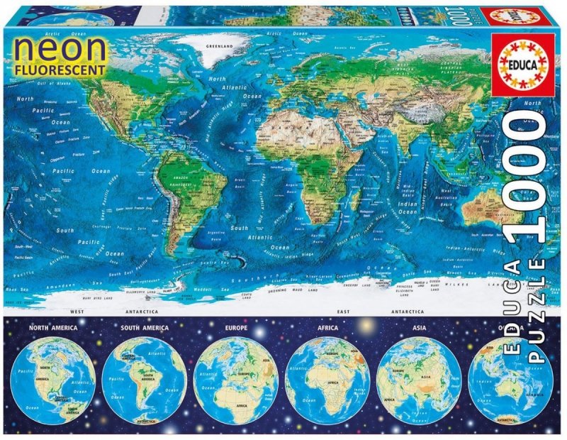 EDUCA 1000 EL. NEON WORLD MAP PUZZLE 9+