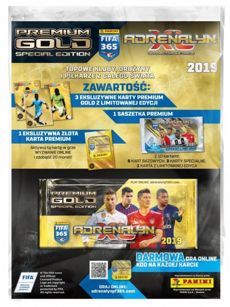 PANINI KOLEKCJA KARTY FIFA 365 2019 SASZETKA PREMIUM GOLD ADRENALYN XL 5+