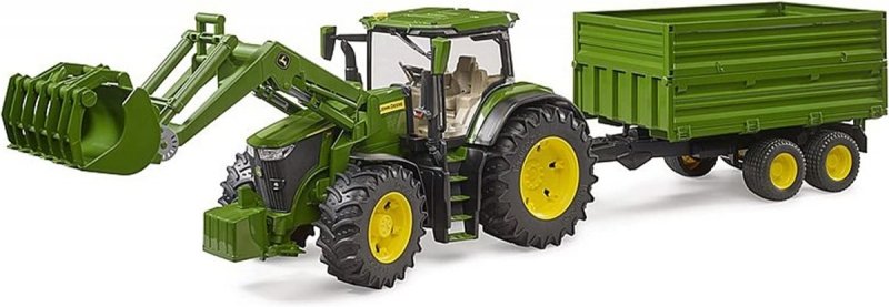 BRUDER TRAKTOR JOHN DEERE 7R 350 Z ŁADOWACZEM I PRZYCZEPĄ 3+