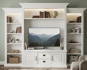 BIAŁY REGAŁ BIBLIOTECZNY POD TV