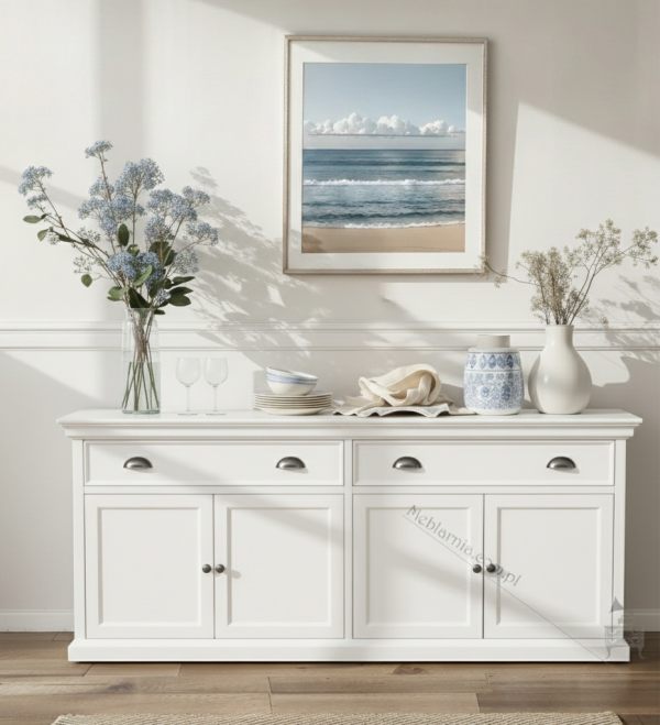 BIAŁA KOMODA W STYLU SKANDYNAWSKIM NORTH 2SZ.4D. W. VINTAGE 