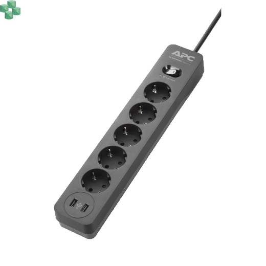 PME5U2B-GR Listwa zabezpieczająca 5 x SCHUKO z 2 gniazdami USB (do ładowania urządzeń) - APC Essential SurgeArrest 5 Outlet, 2 USB Ports Black, 230V, SCHUKO