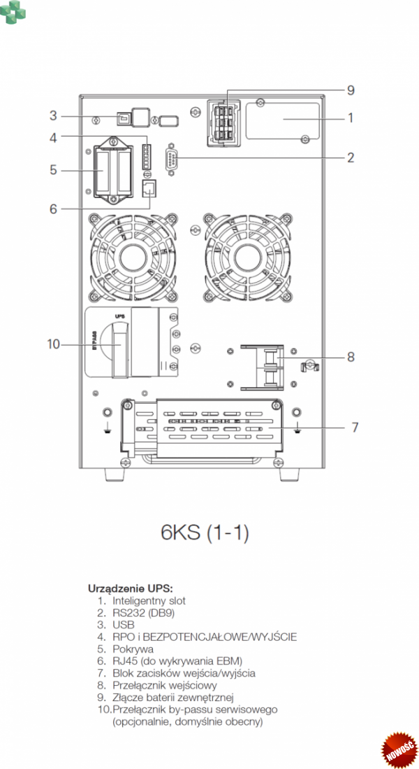 ITY3-TW060LB Zasilacz UPS ITYS 3 6kVA/6kW, VFI  On-Line, Tower, do baterii zewnętrznych, LCD, 1f/1f