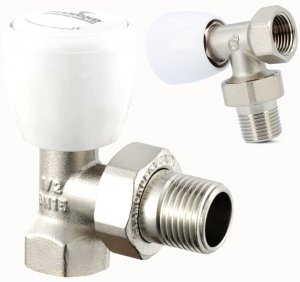 ZAWÓR GRZEJNIKOWY ZASILAJĄCY KĄTOWY 1/2 BIAŁY NIKLOWANY DO GRZEJNIKA MOCNY