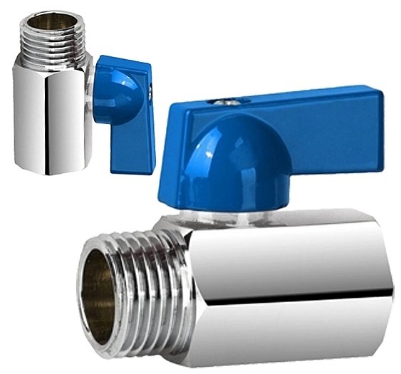 ZAWÓR ZAWOREK KUREK KULOWY MINI CHROM GZ / GZ 1/2" ODCINAJĄCY NIEBIESKI