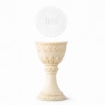 Cukrowa dekoracja na tort komunijny KIELICH ECRU + HOSTIA (6 zestawów)