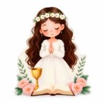 Dekoracja cukrowa na tort komunijny -DZIEWCZYNKA Księga i Kielich 5szt