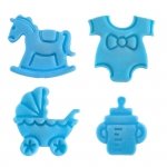Dekoracja cukrowa na tort CHRZEST baby shower NIEBIESKI 4szt