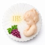 Dekoracja cukrowa na tort komunijny - HOSTIA Z WINOGRONEM dziewczynka (16 szt)