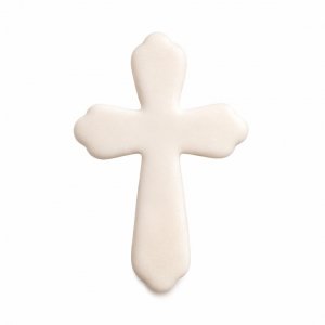 Cukrowa dekoracja na tort komunijny - KRZYŻ ECRU PŁASKI 10cm