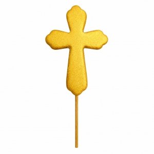 Topper cukrowy na tort komunijny - KRZYŻ  ZŁOTY PŁASKI 10cm 1szt