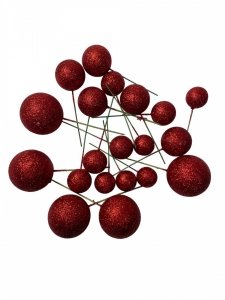 Toppery do dekoracji KULKI BROKATOWE CZERWONE 20 szt.