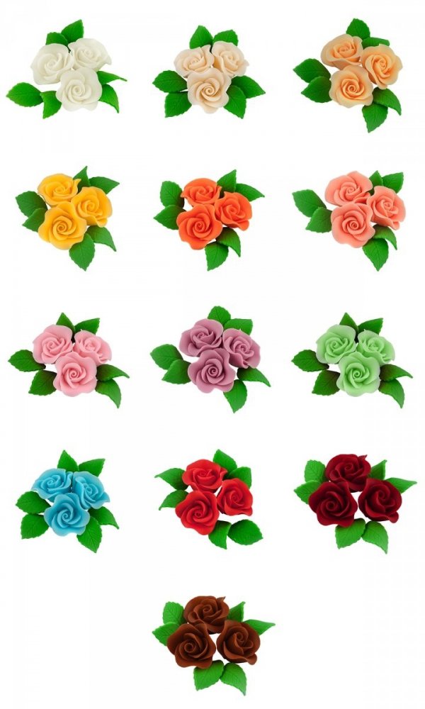 Zestaw cukrowe kwiaty 3 RÓŻE MINI MAX z listkami (13 kolorów)