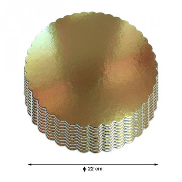Podkład pod tort okrągły  ZŁOTY KARBOWANY 22 cm - 10 szt