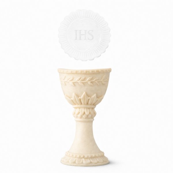 Cukrowa dekoracja na tort komunijny KIELICH ECRU + HOSTIA (6 zestawów)