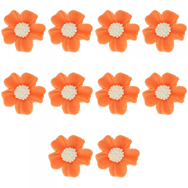 Kwiatki cukrowe na tort NIEZAPOMINAJKA 10szt pomarańczowe
