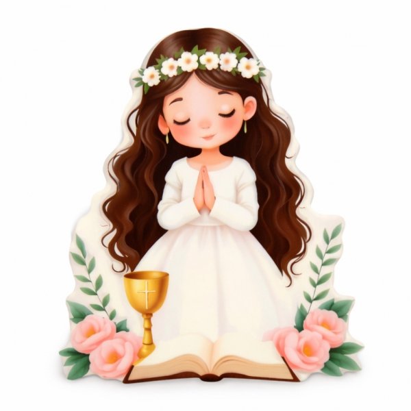 Dekoracja cukrowa na tort komunijny -DZIEWCZYNKA Księga i Kielich 5szt