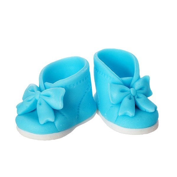 Buciki z kokardką - niebieskie - dekoracja tortu na chrzest 1 para