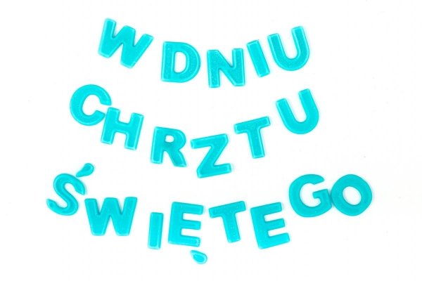 Literki cukrowe "W DNIU CHRZTU ŚWIĘTEGO" na tort niebieskie