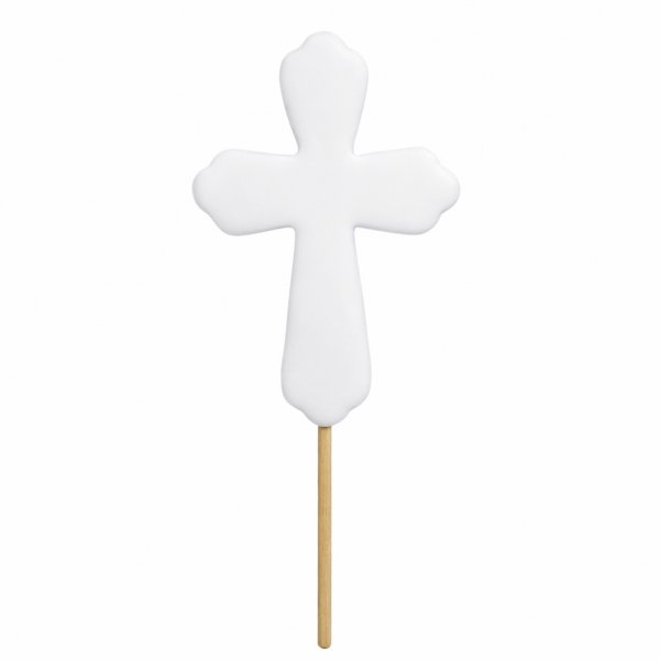Topper cukrowy na tort komunijny - KRZYŻ  BIAŁY PŁASKI 10cm (10szt)