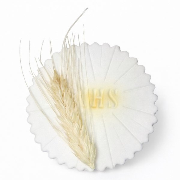  Dekoracja cukrowa na tort komunijny - HOSTIA Z KŁOSEM IHS 8cm (10 szt)