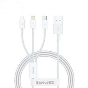 3w1 Kabel przewód Superior Series USB-A - USB-C / iPhone Lightning / micro USB 3.5A 0.5m - biały