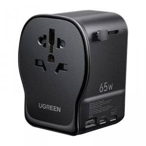 Adapter sieciowy podróżny z ładowarką USB-C USB-A 65W - czarny