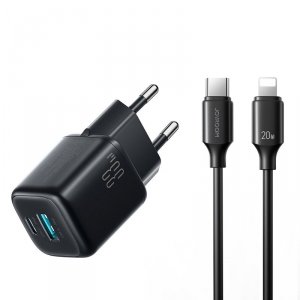 Ładowarka sieciowa USB-A USB-C z kablem USB-C - iPhone Lightning 33W - czarna
