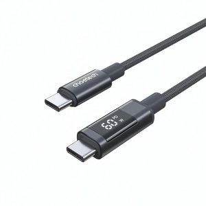 Kabel przewód USB-C z wyświetlaczem PD 60 W 1.2 m - czarny