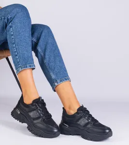 Czarne sneakersy damskie zdobione brokatem Ariella