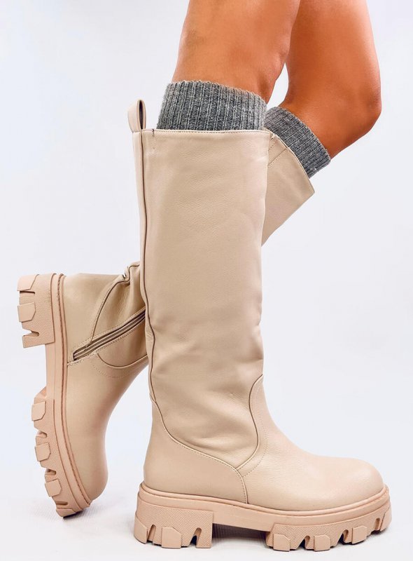 Oficerki na grubej podeszwie JULY BEIGE