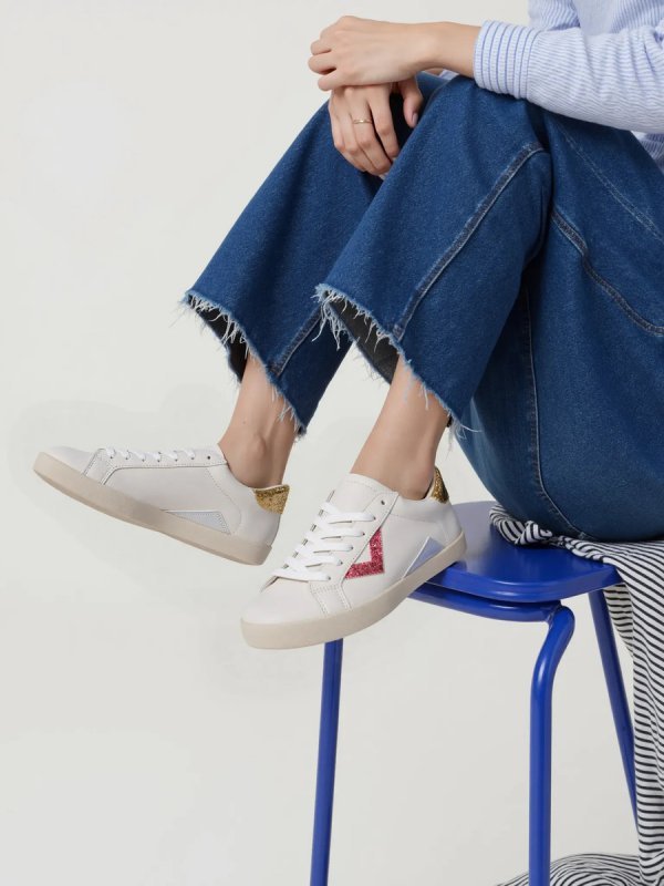Damskie Sneakersy – Białe, Brokatowe Wstawki Sienna PEACHPUFF