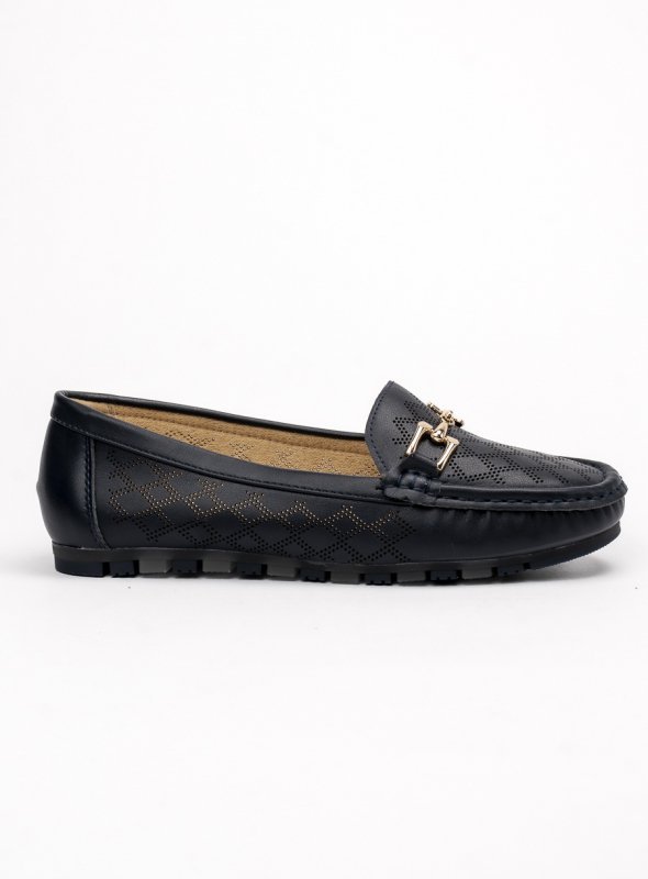 Damskie Mokasyny LIA NAVY – Ażurowy Wzór i Elegancki Akcent