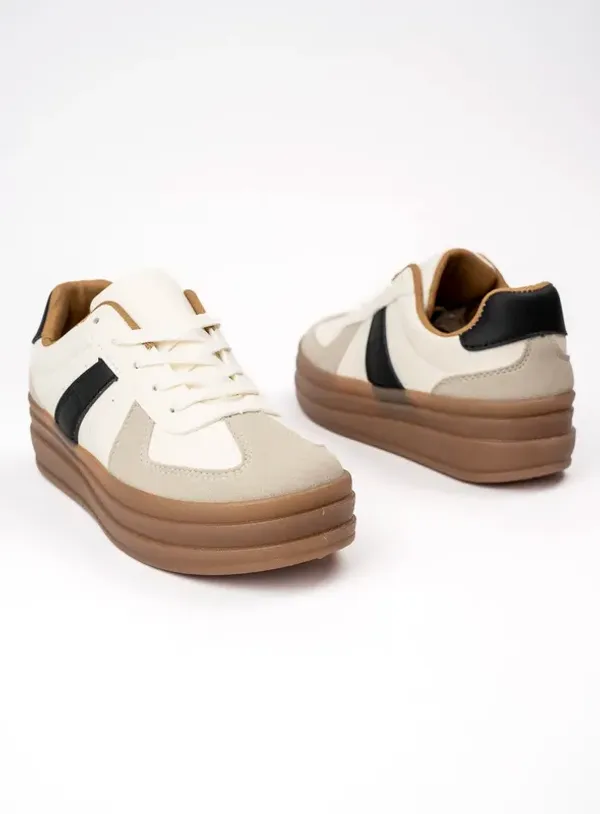 Damskie Sneakersy ALMA BEIGE – Subtelna Platforma i Kontrastowe Akcenty