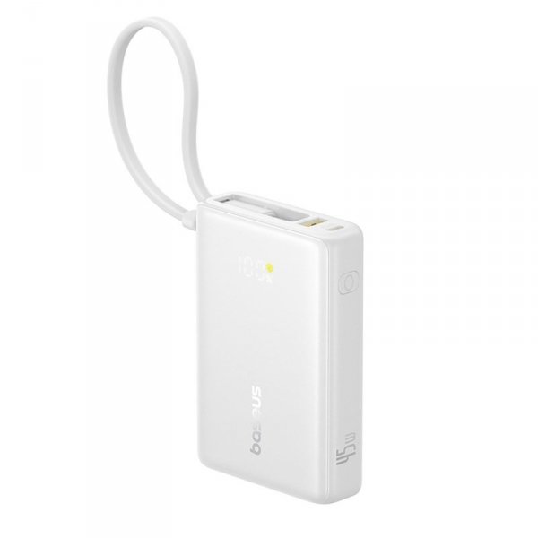 Powerbank 10000mAh 45W PicoGo USB-A USB-C z wbudowanym kablem wyświetlaczem - biały