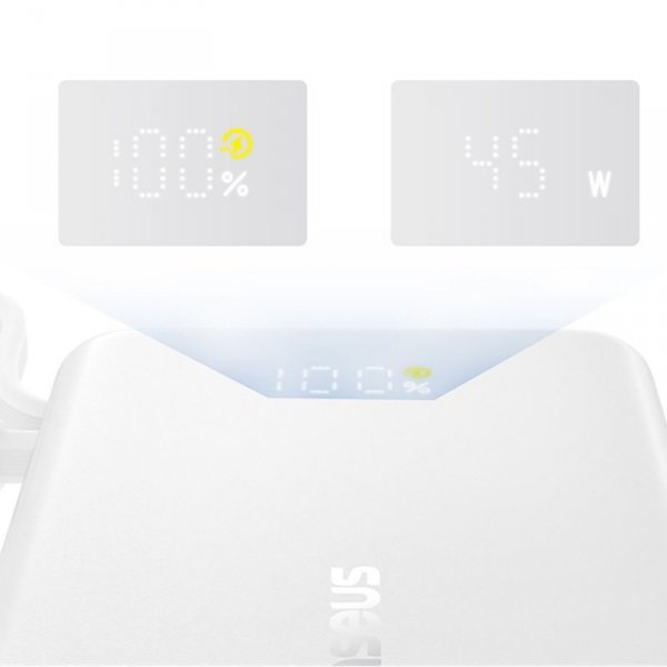 Powerbank 10000mAh 45W PicoGo USB-A USB-C z wbudowanym kablem wyświetlaczem - biały