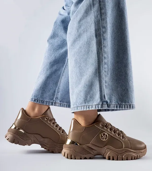 Brązowe sneakersy na masywnej podeszwie Arpaia