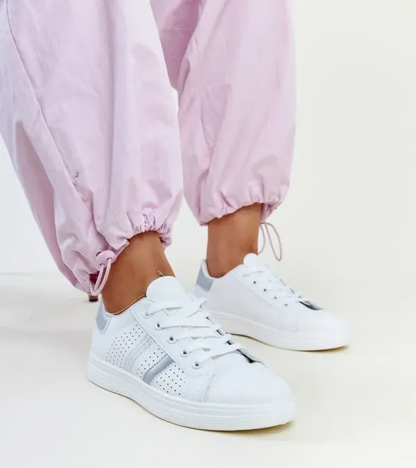 Biało-srebrne sneakersy eko skóra Berdine