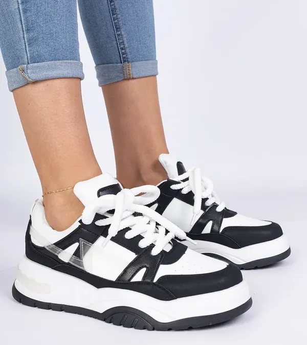 Czarno-białe sneakersy z grubymi sznurówkami Luciana