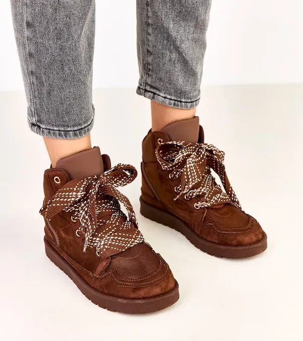 Brązowe sneakersy wysokie z grubymi sznurówkami Klevis