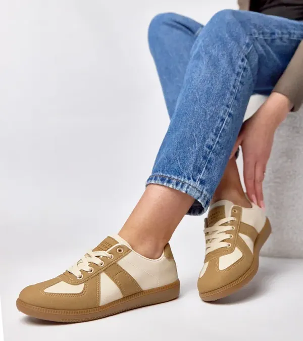 Brązowo-beżowe sneakersy na platformie Valentine