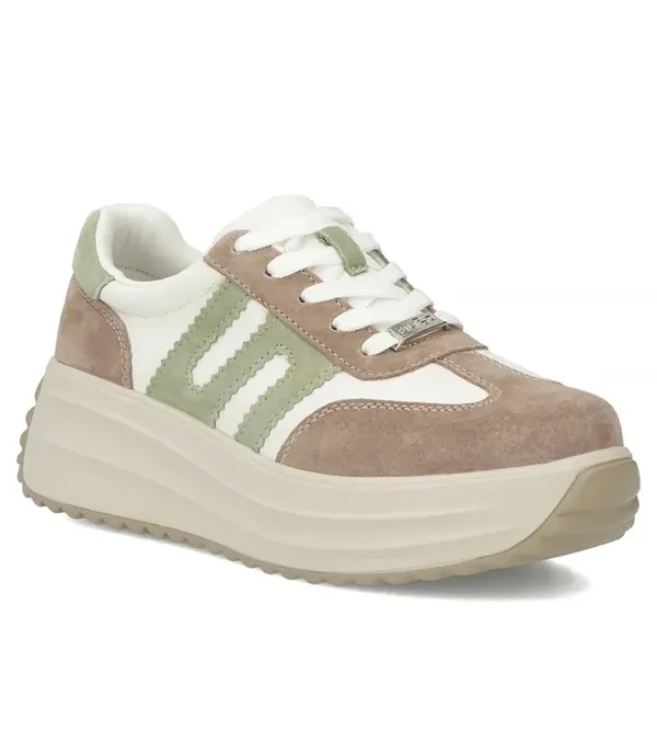 Beżowe Skórzane Sneakersy Na Platformie Filippo