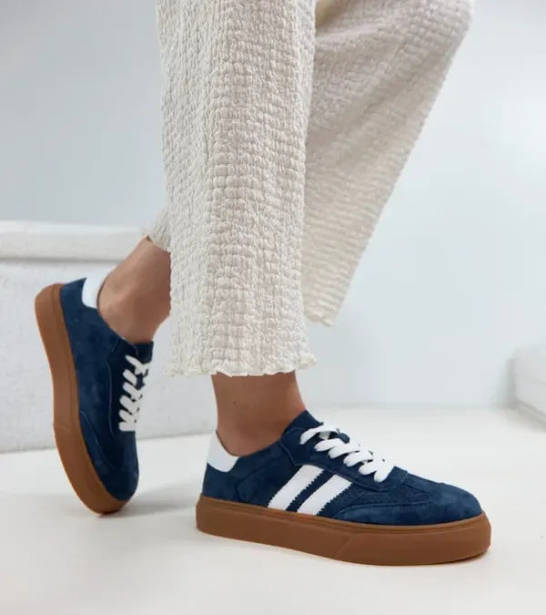 Granatowe Skórzane Sneakersy Na Platformie Cambell