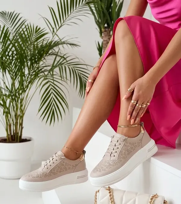 Beżowe Sneakersy Ze Skóry Naturalnej Cambell