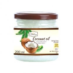 Coconut Oil, Cold-Pressed, Unrefined, Olvita, 200ml