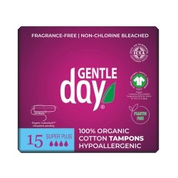 GENTLE DAY Tampony wykonane ze 100% bawełny ekologicznej SUPER PLUS, 15 szt