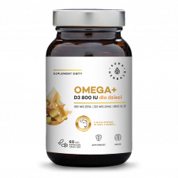 Omega+ Witamina D3 800 IU dla Dzieci, Aura Herbals, 60 kapsułek twist-off