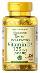 Witamina D3 5000 IU, Puritan's Pride, 200 kapsułek